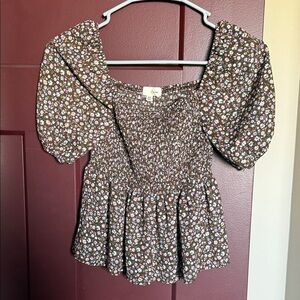 Floral Puff Sleeve Smocked Top